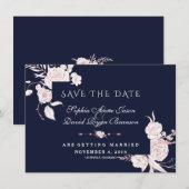 Roze Gouden Witte Bloemen Frame Bruiloft Save The Date (Voorkant / Achterkant)