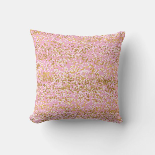 Roze Gouden Witte Confetti Verjaardag Kussen (Voorkant)