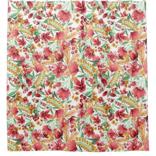 Roze gouden witte Waterverf Floral Pattern Douchegordijn (Voorkant)