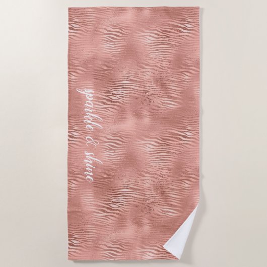 Roze Gouden Zebraprint Strandlaken (Voorkant)