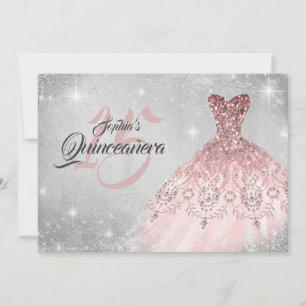 Roze Gouden Zilveren Kant Diamanten Jurk Quinceane Kaart