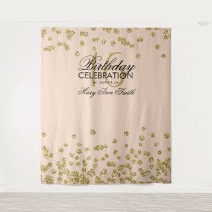 Roze Gouden Zoete 16 Glitter Confetti Achtergrond Wandkleed