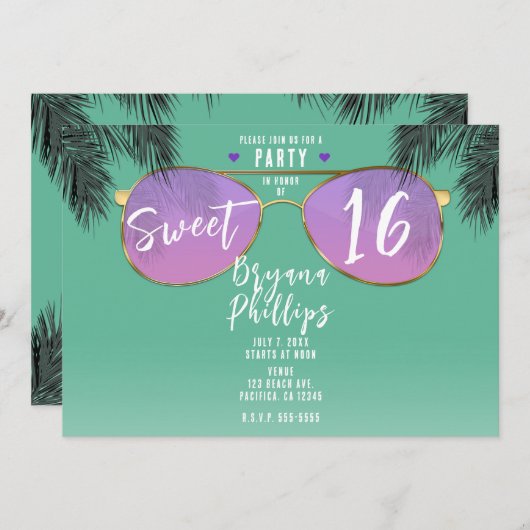 Roze & Gouden Zonnebril Blauwgroen Zomerzoet 16 Fe Kaart (Voorkant / Achterkant)