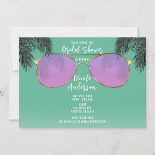 Roze & Gouden Zonnebril Teal Bruidsfeest Zomer Kaart