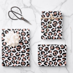 Roze Gouden Zwarte Luipaardprint Mode Inpakpapier Vel