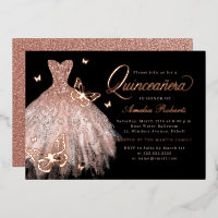 Roze Gouden Zwarte Vlinder Jurk Quinceanera 