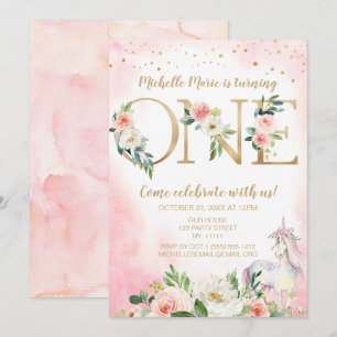 roze goudfloron eerste verjaardag kaart