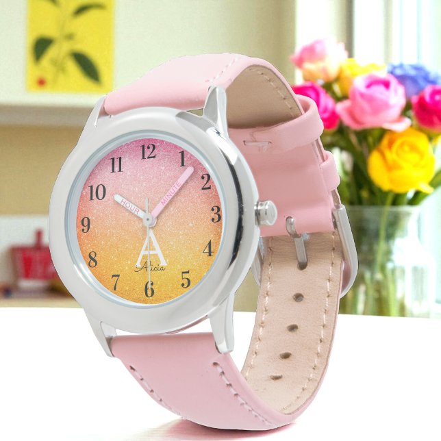 Roze goudgele glitter Sparkle Kinder Horloge (Creator heeft geüpload)
