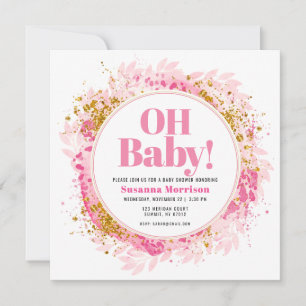 Roze goudglitter Waterverf Baby Girl Shower Invi Kaart