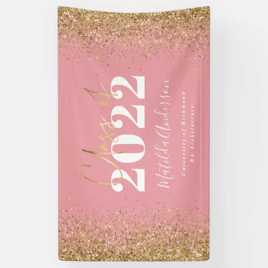 roze goudglitterscriptklasse afstuderen spandoek (Verticaal)