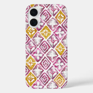 Roze goudhoudende etnische diamantTegels iPhone 16 Hoesje
