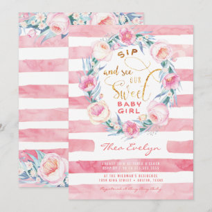 Roze & goudkleurig en zie Baby Shower-uitvindingen Kaart