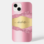 Roze goudkleurig marmer-naamscript Case-Mate iPhone case (Achterkant)