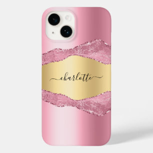 Roze goudkleurig marmer-naamscript Case-Mate iPhone 14 hoesje