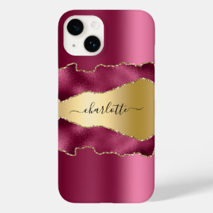 Roze goudkleurig marmer-naamscript Case-Mate iPhone 14 hoesje