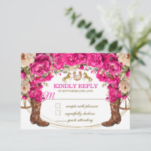 Roze Goudkleurige Cowboylaarzen Quinceañera RSVP