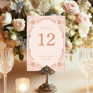 Roze goudkleurige elegante victoriaanse trouwoutfi kaart