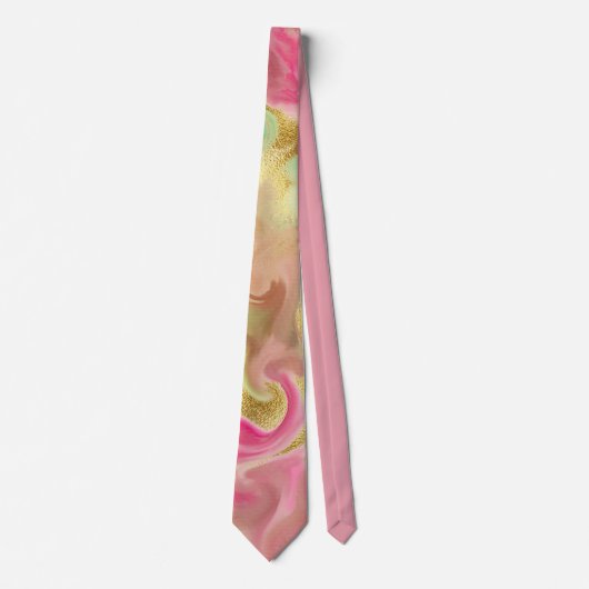 Roze, goudkleurige, groene marmer print mannen str stropdas (Voorkant)