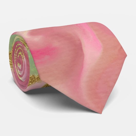 Roze, goudkleurige, groene marmer print mannen str stropdas (Opgerold)