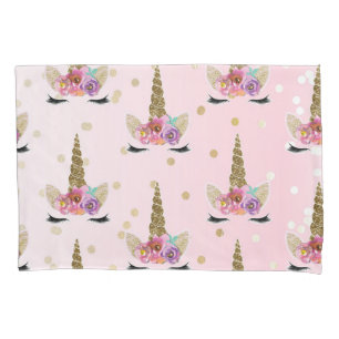 Roze & goudkleurige moderne Unicorn Horn #2 Kussensloop