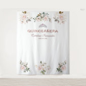 Roze goudkleurige Quinceañera-prop met bloemmotief Wandkleed (Voorkant)