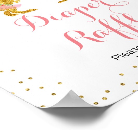 Roze goudkleurige Waterverf Dino Girl Diaper Raffl Poster (Hoek)