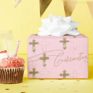 Roze Goudkruis Script Bevestiging Cadeaupapier