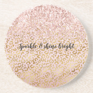 Roze goudluipaard afdrukken Blush Glitter Zandsteen Onderzetter
