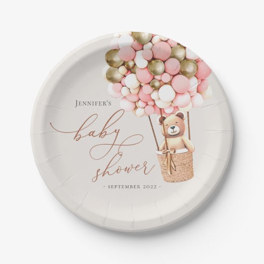 Roze goudmeisje, we kunnen wachten. Baby Shower Papieren Bordje (Voorkant)