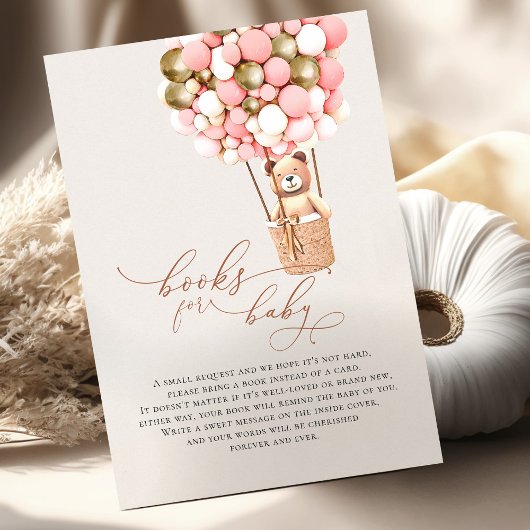 Roze goudmeisjes Beer ballonnen Baby boeken Informatiekaartje