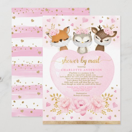 Roze goudmijn Baby shower per post Kaart (Voorkant / Achterkant)
