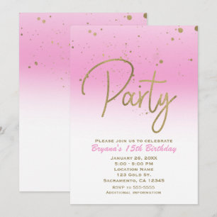Roze & goudmoderne Glam Confetti Birthday Party Kaart