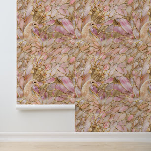 Roze goudpacock behang