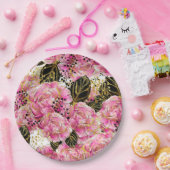 Roze goudpons papieren bordje (Feest)