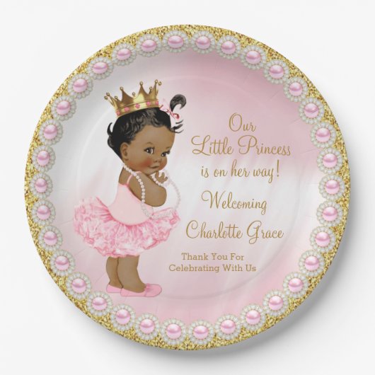 Roze goudprinses Baby shower Papieren Borden Papieren Bordje (Voorkant)
