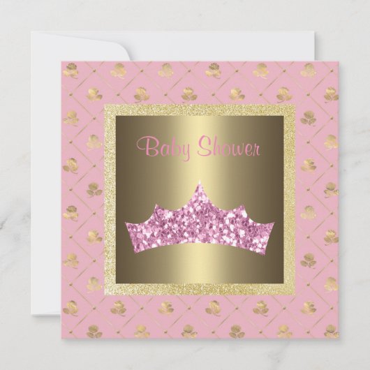 roze goudprinses baby shower tiara kaart (Voorkant)
