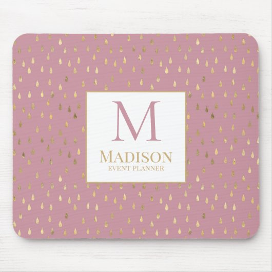 Roze goudregendrup Modern Trendy Monogram Muismat (Voorkant)