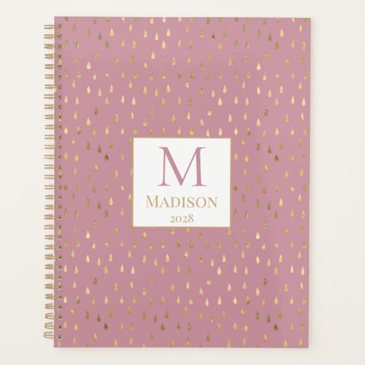 Roze goudregendrup Modern Trendy Monogram Planner (Voorkant)