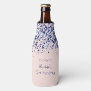 Roze goudroze glans navyblauw glinsterende naam flesjeskoeler
