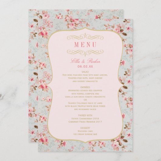  roze goudvezel menu (Voorkant / Achterkant)