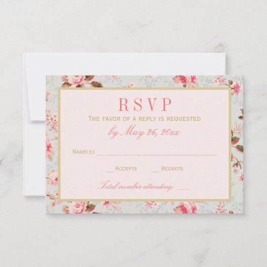 roze goudvezel RSVP kaartje (Voorkant)