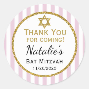 Roze goudvlek Mitzvah Hartelijk dank voor de voord Ronde Sticker