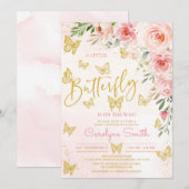 Roze goudvlinder Baby shower Kaart (Voorkant / Achterkant)