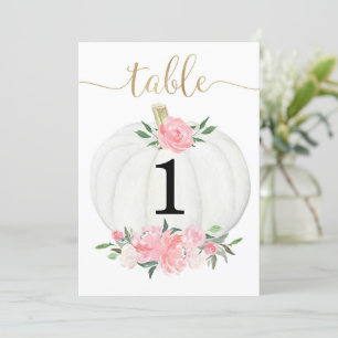 Roze goudwitte pompoen met 5"x7" tafelnummers