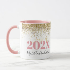 roze gouglitter afstuderen elegant script mok