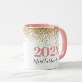 roze gouglitter afstuderen elegant script mok (Voorkant rechts)