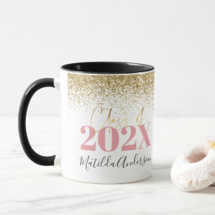roze gouglitter afstuderen elegant script mok