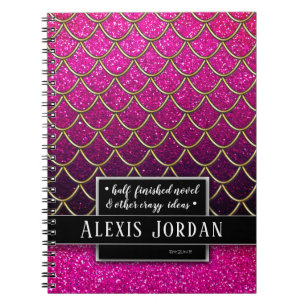 Roze goureuze zwarte ombre Glitter Mermaid Ocean Notitieboek