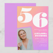 Roze Gradiënt 56e verjaardag uitnodiging Retro Fot (Voorkant / Achterkant)