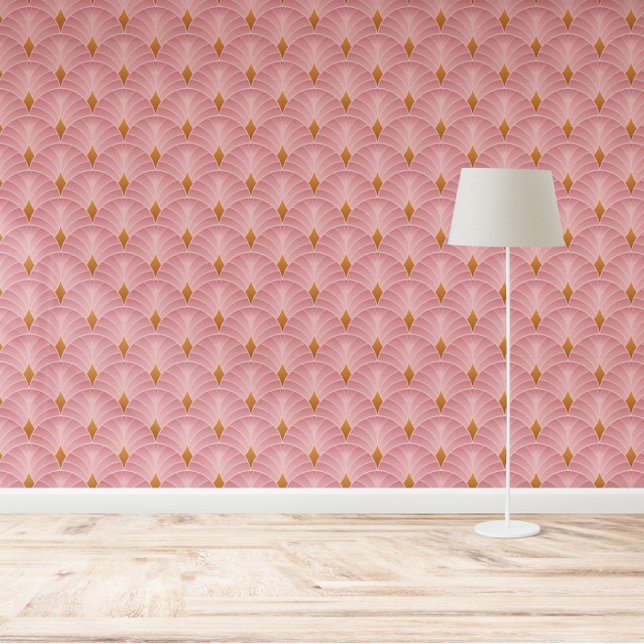 Roze Gradiënt Art Deco Patroon Geometrisch ontwerp Behang (Creator heeft geüpload)